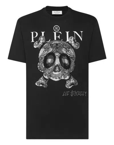 Philipp Plein T-shirt Round Neck Ss Monsters With Crystals In Black