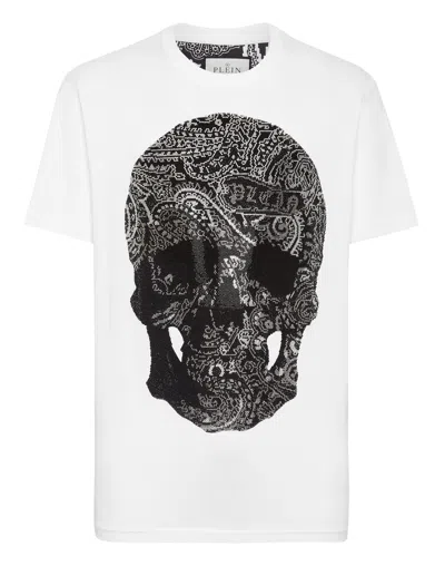 Philipp Plein T-shirt Round Neck Ss Paisley Strass In White