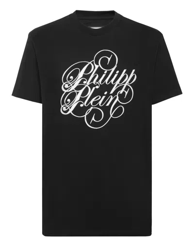Philipp Plein T-shirt Round Neck Ss Plein Coursive In Black