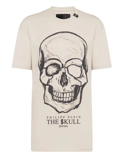 Philipp Plein T-shirt Round Neck Ss Print Skull In Beige