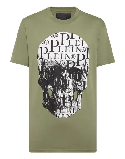 Philipp Plein T-shirt Round Neck Ss Print Skull In Green