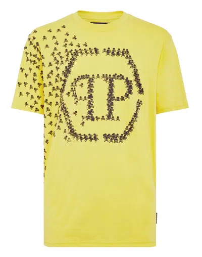 Philipp Plein T-shirt Round Neck Ss Skull & Bones In Yellow