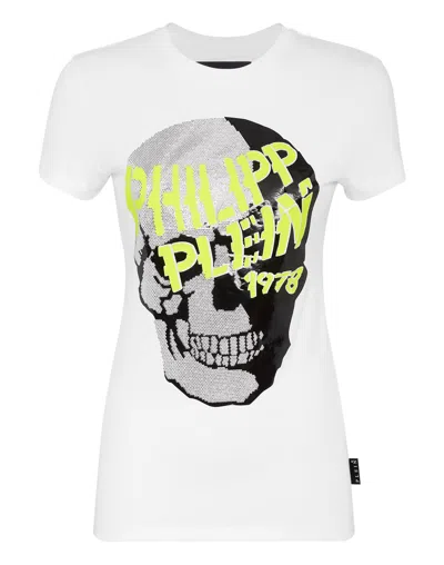 Philipp Plein T-shirt Round Neck Ss Skull Strass In White