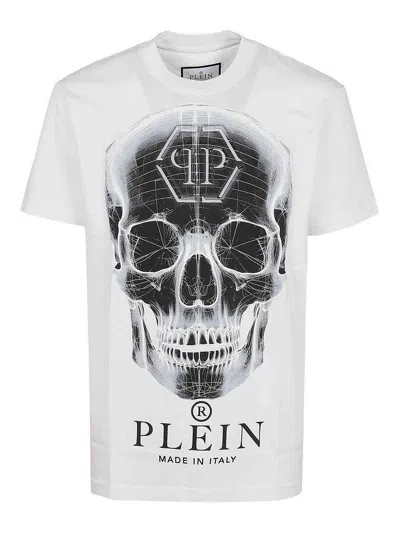 Philipp Plein Graphic Skull Print Cotton T-shirt With Iconic Design And Luxurious Feel In Bianco