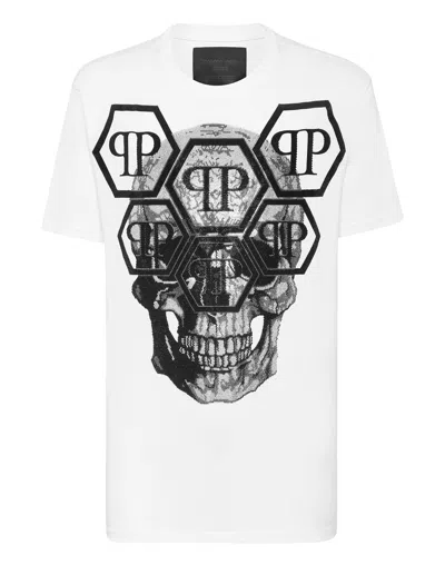 Philipp Plein T-shirt Round Neck Ss Skull With Crystals In White