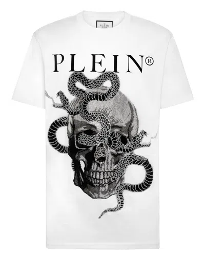 Philipp Plein T-shirt Round Neck Ss Snake In "01 White"