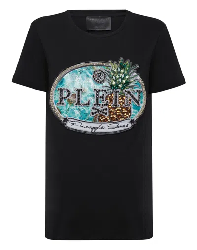 Philipp Plein T-shirt Round Neck Ss Stones Pineapple Skies In Black