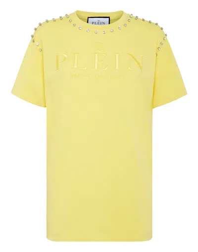 Philipp Plein T-shirt Round Neck Ss Stones In Yellow