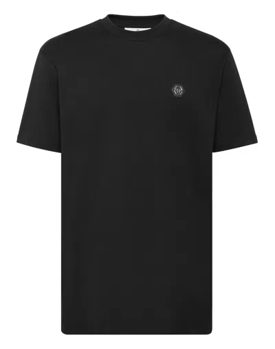 Philipp Plein T-shirt Round Neck Ss Strass Gothic Plein In Black