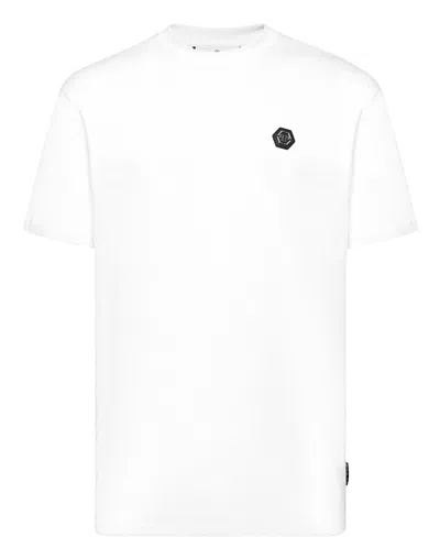 Philipp Plein T-shirt Round Neck Ss Strass Gothic Plein In White