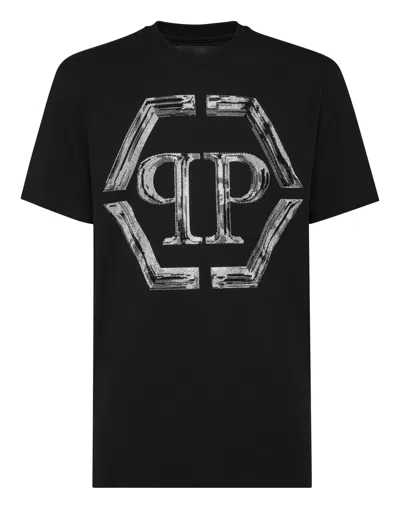 PHILIPP PLEIN T-SHIRT ROUND NECK SS STRASS HEXAGON