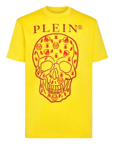 Philipp Plein T-shirt Round Neck Ss With Crystals In Yellow