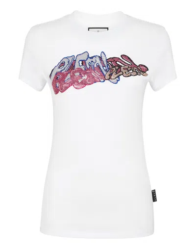 Philipp Plein Crystal-embellished Graffiti-logo T-shirt In White