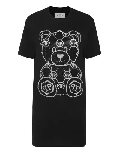 PHILIPP PLEIN T-SHIRT SHORT DRESS STRASS TEDDY BEAR