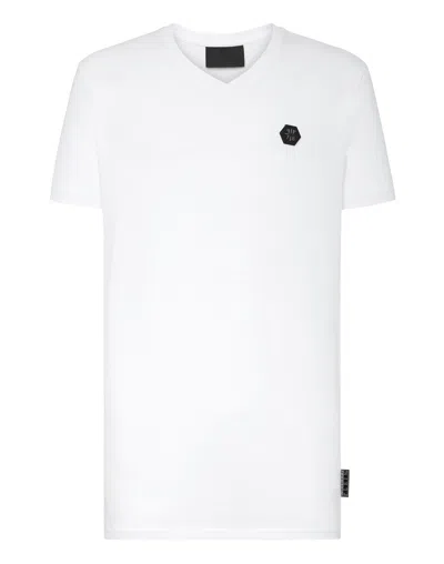 Philipp Plein T-shirt V-neck Ss Allover Skull In White