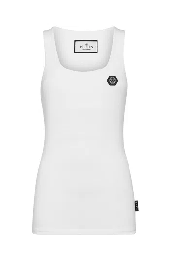 Philipp Plein Scoop Neck Sleeveless Tops In White