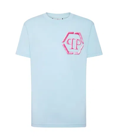 Philipp Plein T-shirt With Round Neck And Short Sleeves In Blue