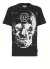 Philipp Plein Crew Neck Black T-shirt With Crystal Skull Design And Logo Patch In Black
