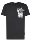 Philipp Plein Ribbed Crew Neck T-shirt With Logo Patch And Chest Print In Black
