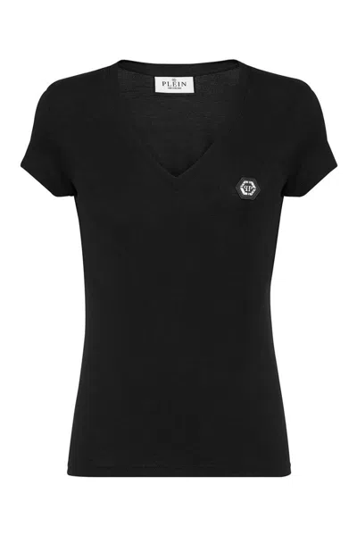 Philipp Plein T-shirt V-neck Sexy Pure Fit Hexagon In Black
