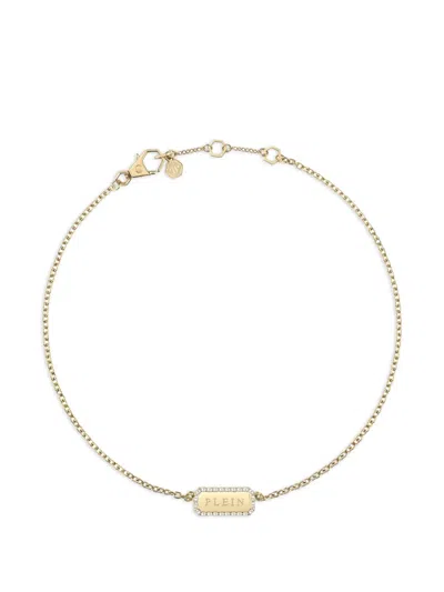 Philipp Plein Tag Crystal-embellished Necklace In Gold