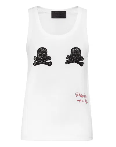 PHILIPP PLEIN TANK TOP CRYSTAL SKULL WITH CRYSTALS
