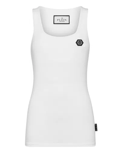 Philipp Plein Scoop Neck Sleeveless Tops In White