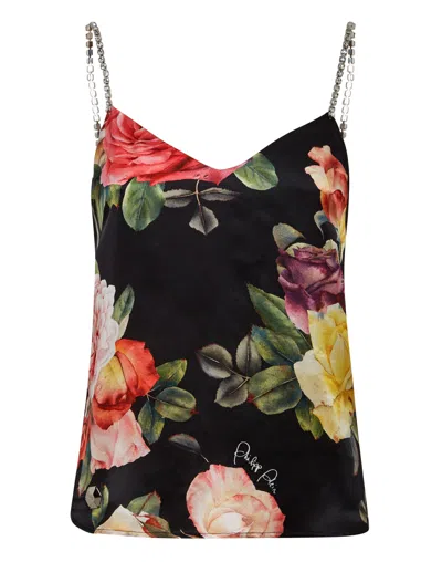 Philipp Plein Tank Top Holiday Flowers In Black