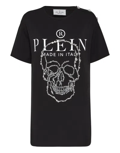 Philipp Plein Tank Top Padded Shoulder With Crystals In Black