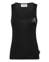 Philipp Plein Crystal-embellished Cotton Tank Top In Black