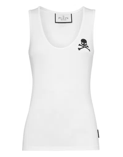 Philipp Plein Crystal-embellished Cotton Tank Top In White