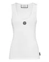 Philipp Plein Logo-appliquéd Cotton Tank Top In White
