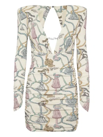 Philipp Plein Tassel-print Long-sleeve Mini Dress In Multi