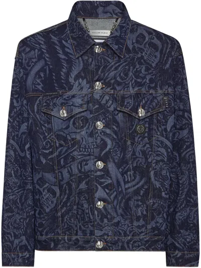 Philipp Plein Jeansjacke Mit Tattoo In Blue