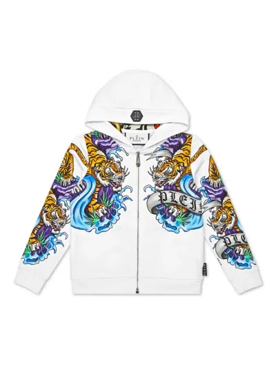 Philipp Plein Kids' Tattoo Logo-print Hoodie In White