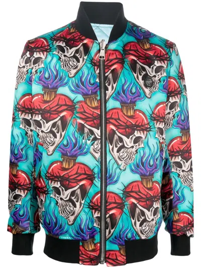 Philipp Plein Bomberjacke Mit Tattoo-stickerei In Blue