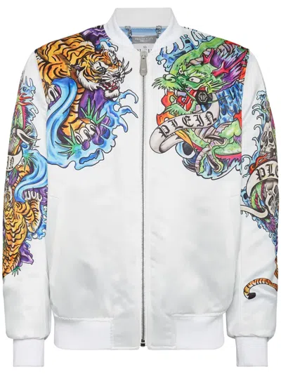 Philipp Plein Tattoo-print Zip-up Hoodie In White