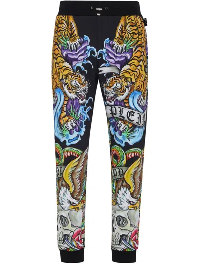 Philipp Plein Tattoo-print Drawstring Track Pants In Black