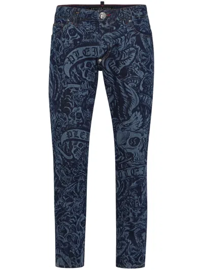 Philipp Plein Denim Trousers Skinny Fit Tattoo In Multi
