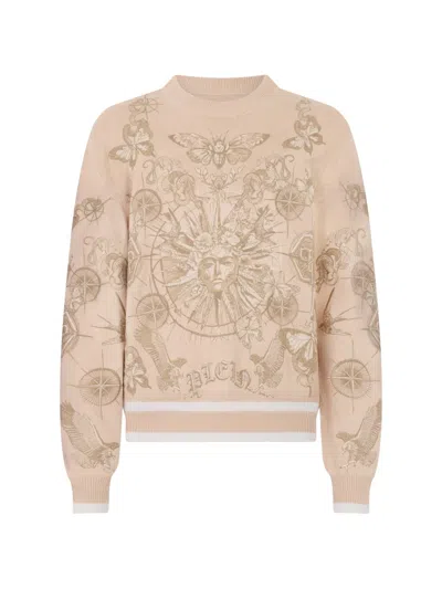 Philipp Plein Tattoo Round-neck Sweater In Brown