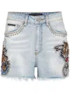 Philipp Plein Tattoo Stud-embellished Denim Shorts In Blue