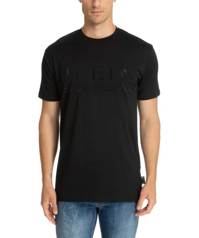 Philipp Plein Round Neck Ss Bejeweled Logo T-shirt In Black