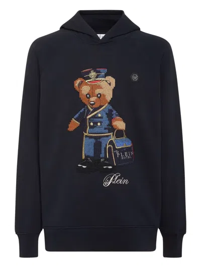 Philipp Plein Teddy-bear Embroidered Hoodie In Blue
