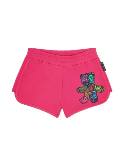 Philipp Plein Kids' Teddy Bear Jersey Shorts In Pink