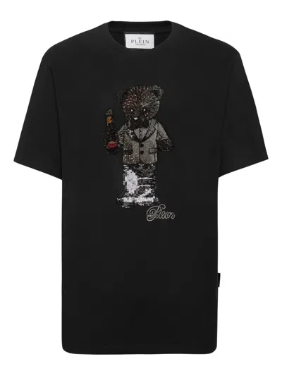 Philipp Plein Teddy Bear-motif Crystal-embellished T-shirt In Black