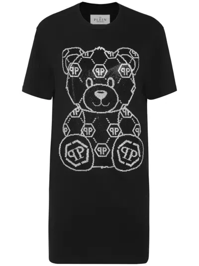 Philipp Plein Teddy Bear-print Mini Dress In Black