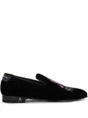 Philipp Plein Teddy Doorman Embroidered Velvet Loafers In Black