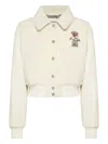 Philipp Plein Teddy-embellished Leather Bomber Jacket In Neutral