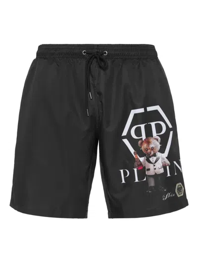 Philipp Plein Teddy-print Swim Shorts In Black