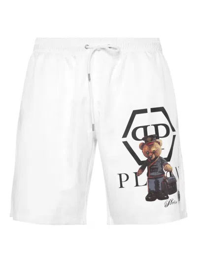 Philipp Plein Teddy-print Swim Shorts In White
